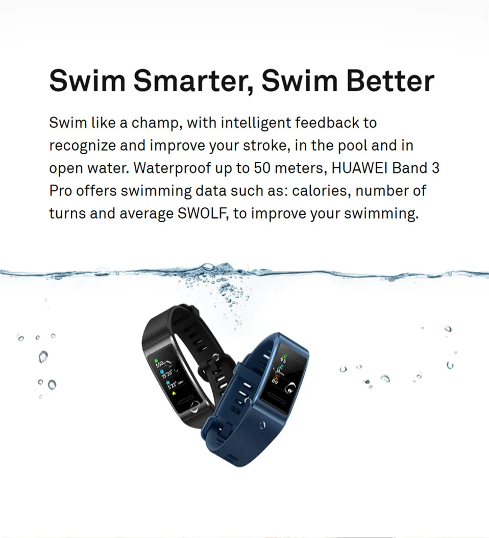 Новейший huawei Band 3/Band 3 Pro 0,95 дюймов Поддержка gps NFC трекер для плавания Водонепроницаемый Bluetooth фитнес-трекер