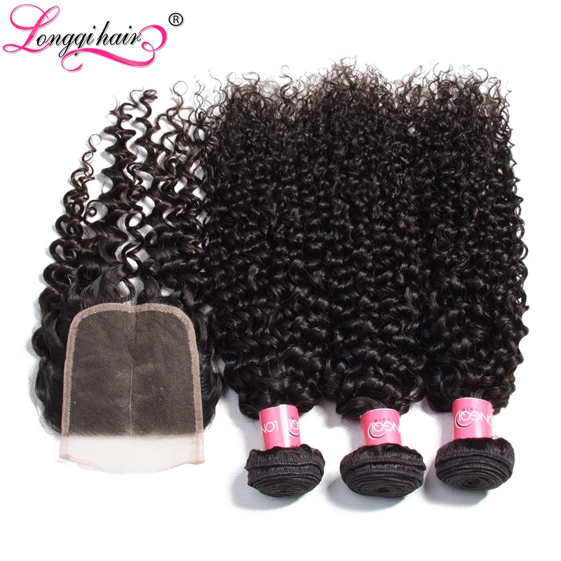 Longqi волосы малазийские пучки волнистых волос с закрытием бесплатная часть