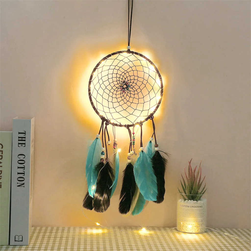 1 шт. Ловец снов креативный diy подвесной орнамент светодиодный Ловцы снов ручной работы традиционное перо висячие дома Подарочное настенное украшение