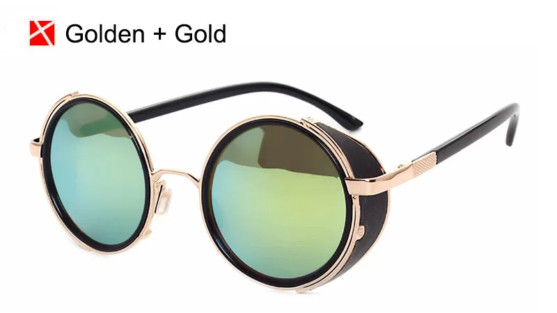 Golden Gold Винтажные очки shauna, женские, стимпанк, Ретро стиль, покрытие, мужские, круглые солнцезащитные очки, брендовые, дизайнерские, в стиле панк, солнцезащитные очки, UV400 - Цвет линз: Golden Gold