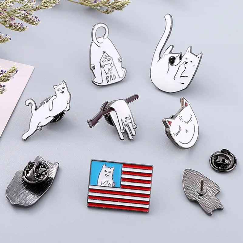 Забавный кот пара эмалированный значок милые Анима металлические булавки и