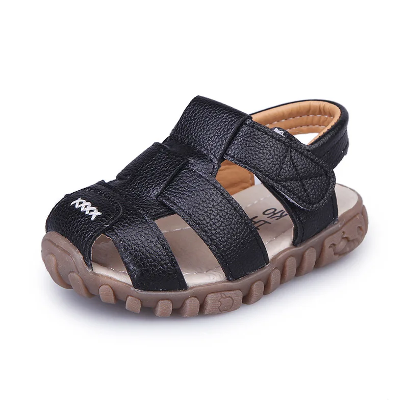 

Pu Leather Beach Sandals Classic Solid Color Anti-slip Children Slippers New Summer Baby Protect-toe Toddler Shoes A614