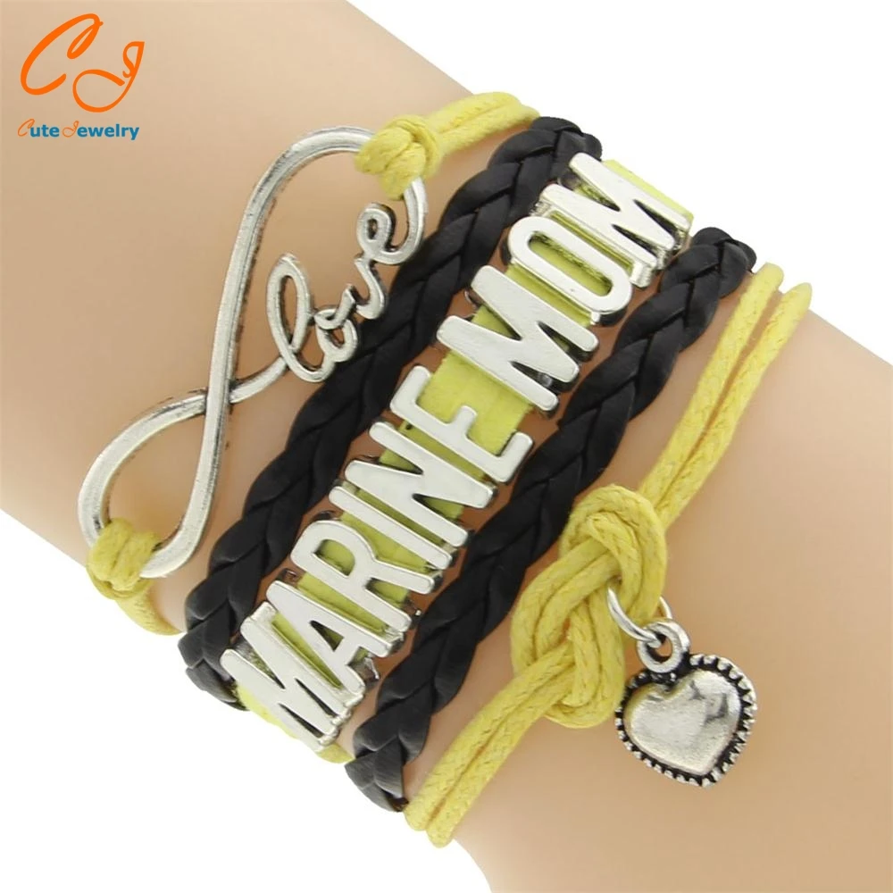 Заказной бесконечность любовь Чарм морской MOM браслет желтый воск линия кашемир