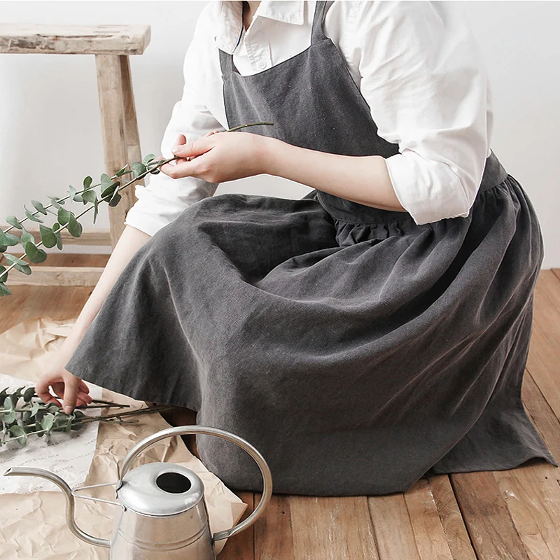 Японский стиль ретро хлопок простой передник для девочек чистый кофе магазин рабочие фартуки от AliExpress WW