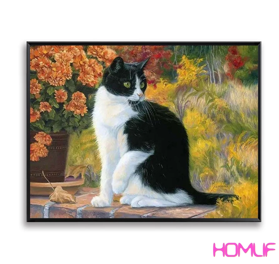 Алмазная картина черно белая Настенная Кот вышивка стежок мозаика