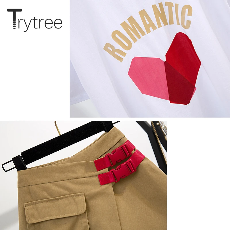 Trytree летний женский комплект из двух предметов Повседневный хлопковый топ с