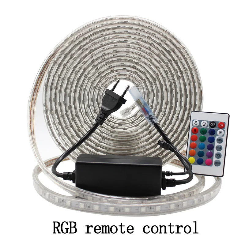 Laimaick RGB Светодиодная лента светильник водонепроницаемый SMD5050 60 светодиодный s/m светодиодный rgb ленточный светильник s с контроллером AC220V Светодиодная лента 3в1 светодиодный чип IP67 - Испускаемый цвет: RGB Remote control