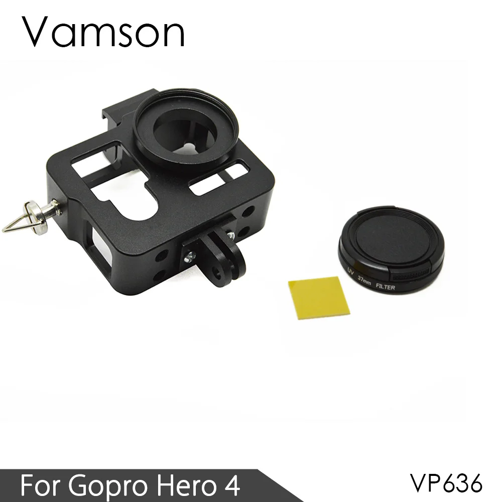 VP636Black Vamson для Gopro Hero 4 аксессуары Алюминиевый металлический защитный корпус чехол с ЧПУ рамка+ крышка объектива фильтр 5 цветов VP636 - Цвет: VP636Black