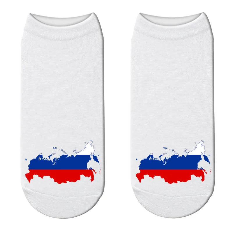 1 пара хлопковых женских носков с объемным рисунком карты, флага, забавные зимние модные женские Носки с рисунком страны, носки для России, Франции, США