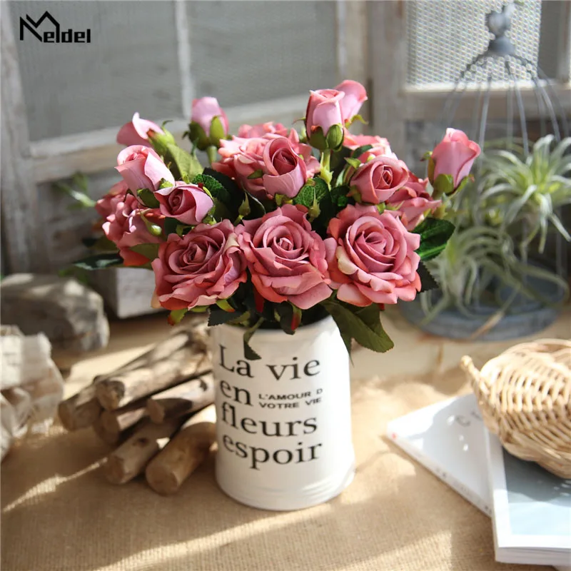 Meldel Свадебный букет невесты из искусственного шелка с розовыми розами для