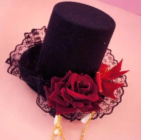 Миниатюрная шляпка для женщин в стиле стимпанк с заколками для волос, черная кружевная лолита-панк головной убор для девочек леди, винтажные аксессуары для волос.