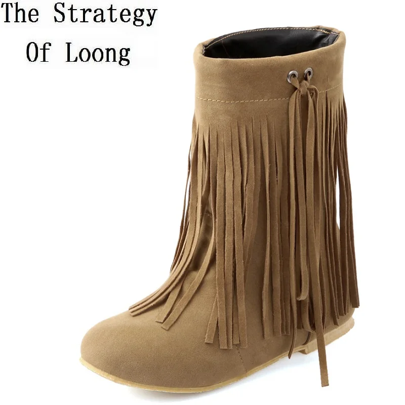 Демисезонные полусапожки из флока на плоской подошве с кисточками Новое