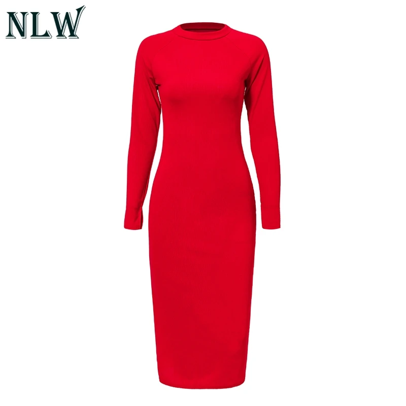 NLW однотонное вязаное платье с длинными рукавами до середины икры женское 2018