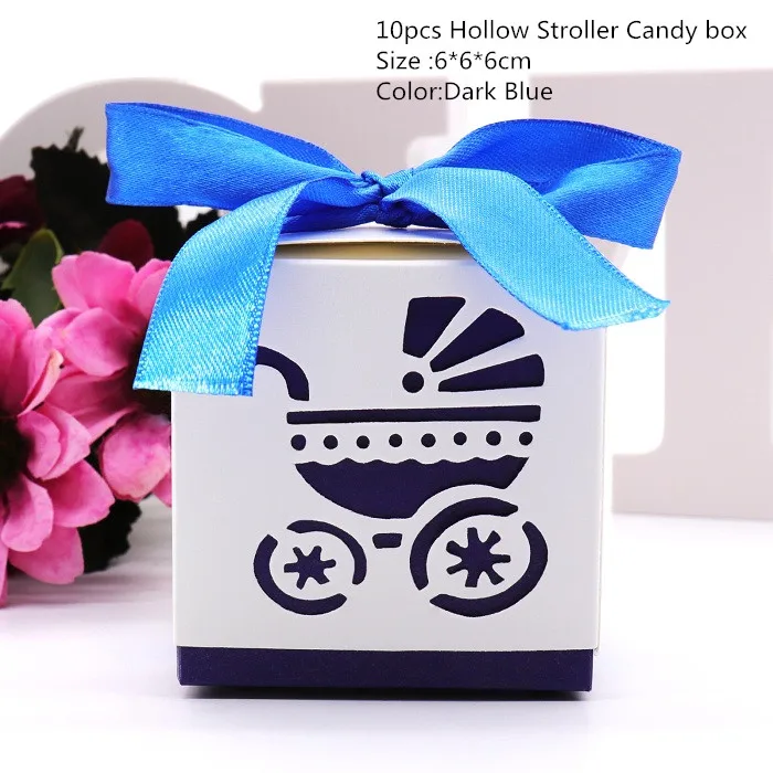 Stroller Dark Blue 10 шт., украшение душевой кабины для малышей, Детская конфетная коробка, детский день рождения для мальчиков и девочек, вечерние, розовые/синие, с лазерной огранкой, Подарочная коробка для коляски - Цвет: Stroller Dark Blue