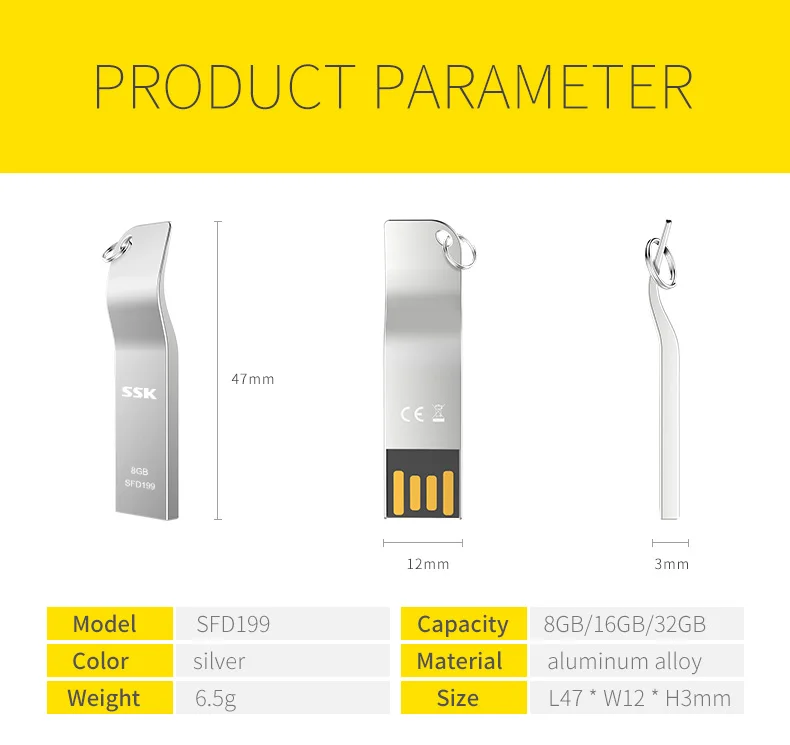 SSK SFD199 USB флеш-накопители 8 ГБ 16 ГБ 32 ГБ u-образная пластина тонкий металлический мини Usb флеш-накопитель подарок usb