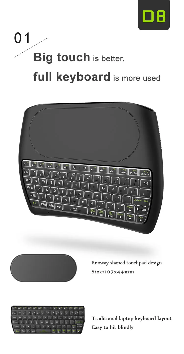 L8STAR D8-S 2,4G RGB беспроводная клавиатура с сенсорной панелью с подсветкой Fly Air mouse USB пульт дистанционного управления для ноутбука Мини ПК Android tv BOX