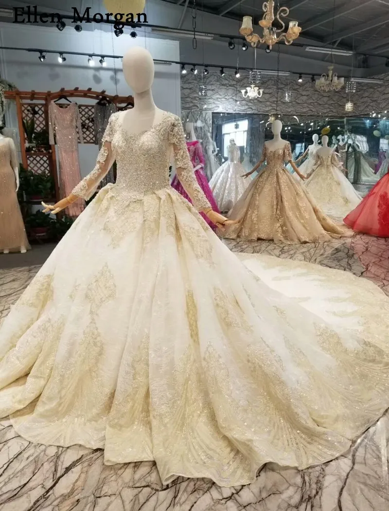 Винтажные с длинными рукавами свадебное платье принцессы 2019 Лодка шеи Vestido De Noiva