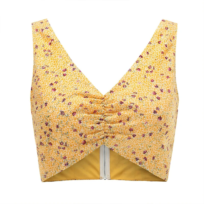 Женский укороченный топ на бретельках летний без рукавов с принтом вязаный