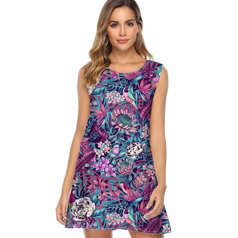 

Summer Dress sunflower Print Women 2019 New Fashion Sleeveless Cute Summer Dress Mini Casual Chiffon Dresses