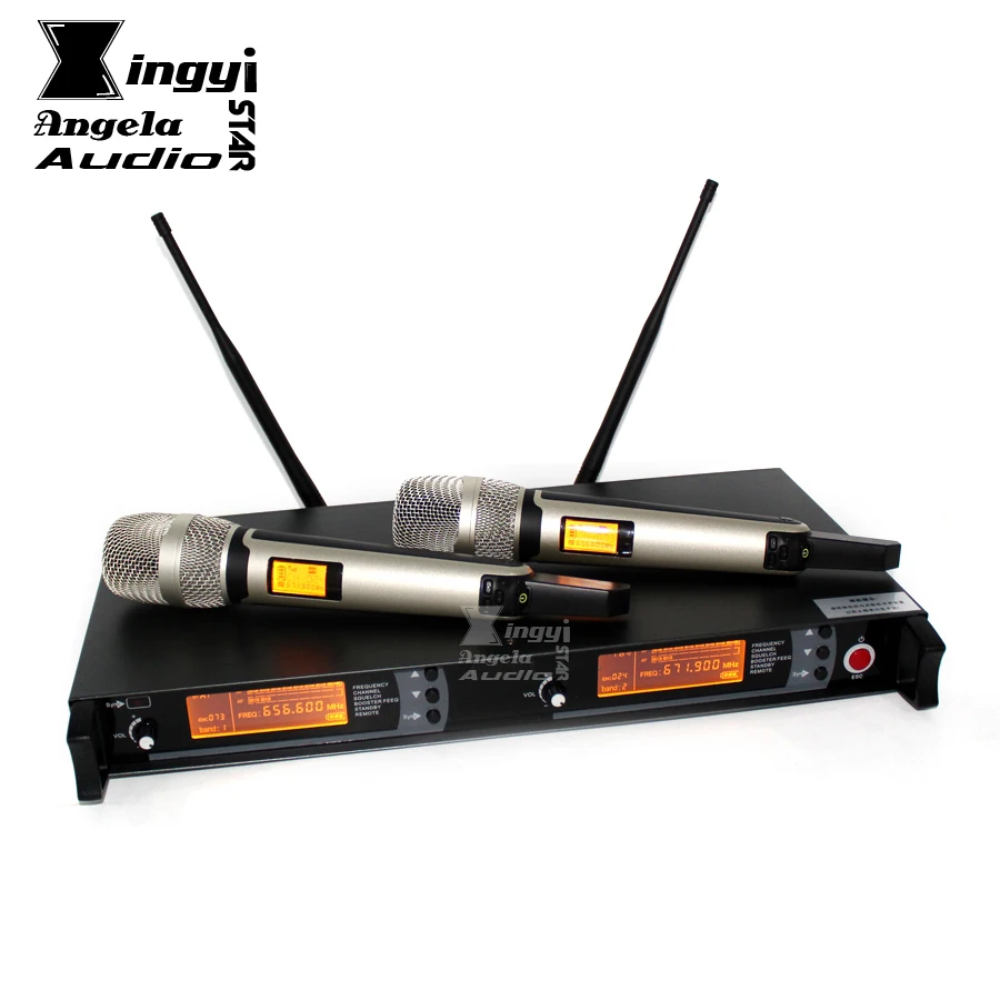 Профессиональный UHF беспроводной микрофон Система 2 каналов приемник Двойной