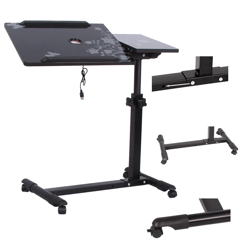 Laptop Rolling Cart Desk Adjustable Height Sofa Bedside Table with Wheels 360 degree Folding Portable Computer | Мебель
