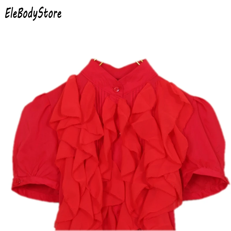 Женская офисная блузка с коротким рукавом и рюшами S-XL лето 2019 |