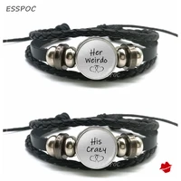 couple black leather bracelet romantichis crazy her weirdo glass pendant handmade bracelet valentine gift for lover
