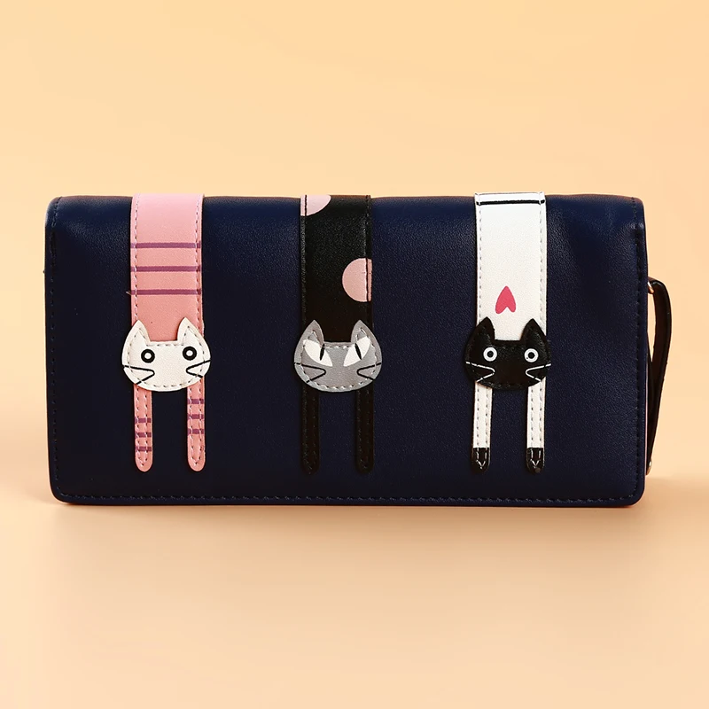 Женский кошелек с кошкой из мультфильма, длинный креативный женский кошелек с отделением для карт, кошелек из искусственной кожи, кошельки для монет, кожаный кошелек для девочек, модный конверт