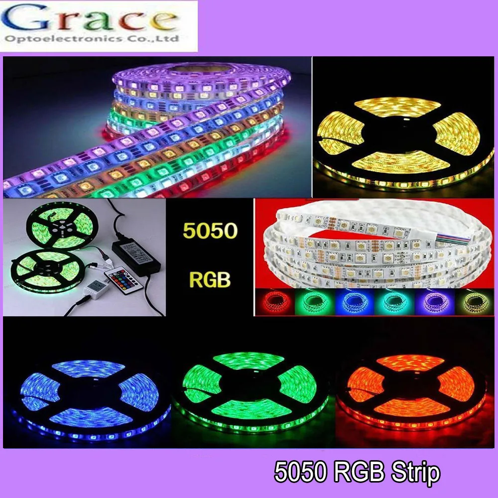 1 5 м SMD 5050 RGB белая Водонепроницаемая 300 светодиодсветодиодный Гибкая светильник