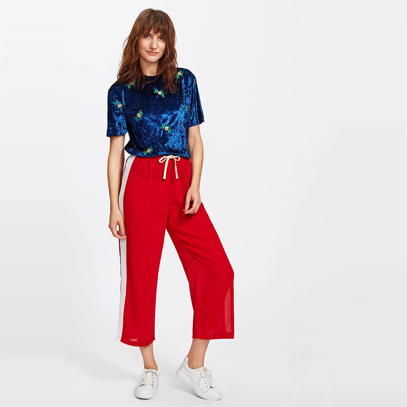 Женские повседневные широкие брюки с высокой талией полосками сбоку свободные