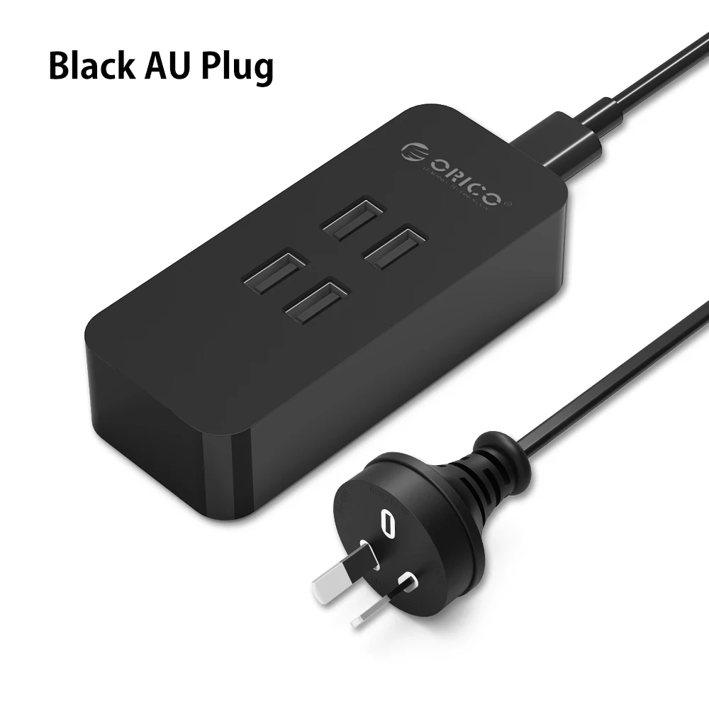 Black AU ORICO DCV-4U 4 PortsUSB зарядное устройство мини умное зарядное устройство 5V2. 4A* 4 макс. Выход 20 Вт настольное зарядное устройство US/EU/UK/AU - Тип штекера: Black AU