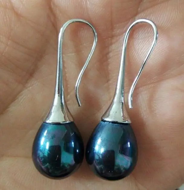 

12x16MM Black Multicolor Shell Pearl Silver Hook Earring
