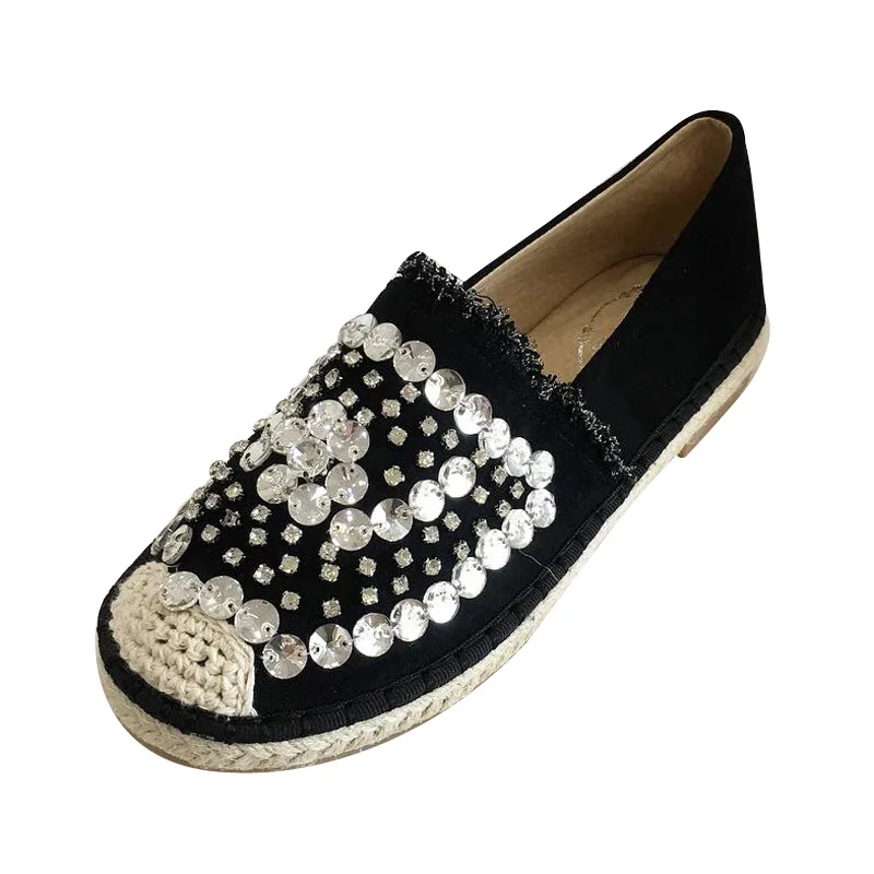 В рыбацком стиле Тканевая обувь для женщин досуг Лоферы Кристалл эспадрильи