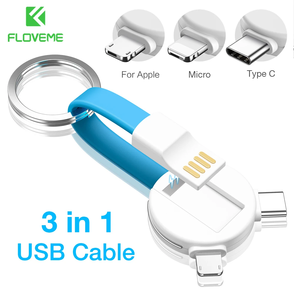 FLOVEME 3 в 1 USB кабель Micro Type C для iPhone X XS Samsung Huawei 2A милый медведь брелок зарядное