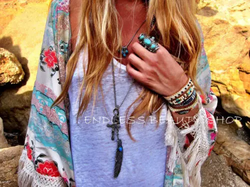 Женская шаль с кисточками в стиле бохо Свободный Топ хиппи цветочное кимоно