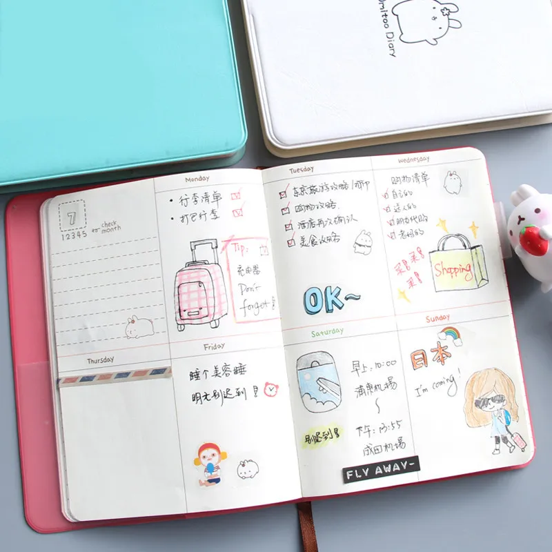 Year 2018-2019 Cute Diary Any Planner Pocket Journal Kawaii Notebook Agenda Scheduler Memo 4 Colors Korean WJ-XXWJ215- | Канцтовары для