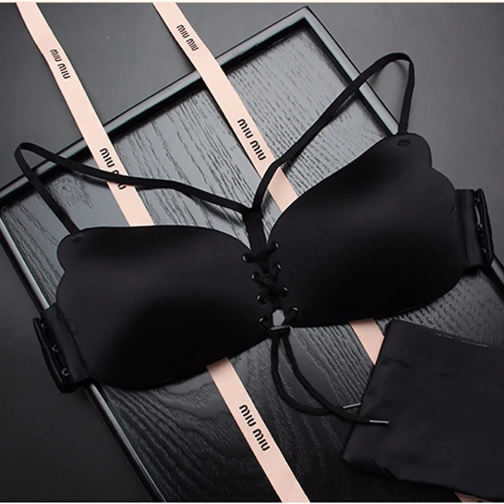 50 pcs / lot Invisible Front Closure Bras for Women Y-line Straps Super Push Up Bralette Sexy Underwear Seamless Adhesive Bra