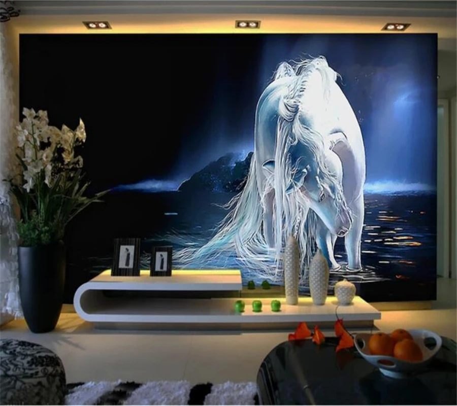 3D обои beibehang на заказ фотообои Tianhe с изображением белой лошади картина маслом фон
