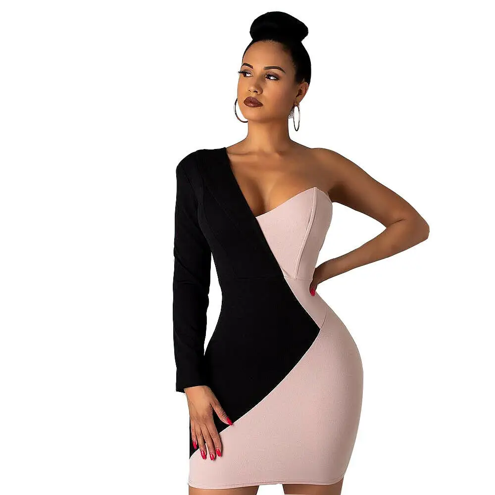 

Women's Bandage Sexy Bodycon Long Sleeve Dress Asymmetrical Cocktail Party Club Short Mini Skinny Dress