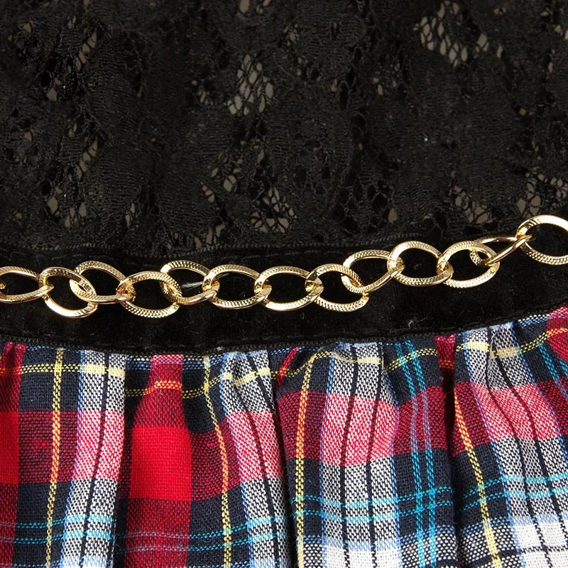 Винтажное клетчатое Черное Кружевное Платье для собак и щенков Летняя Одежда