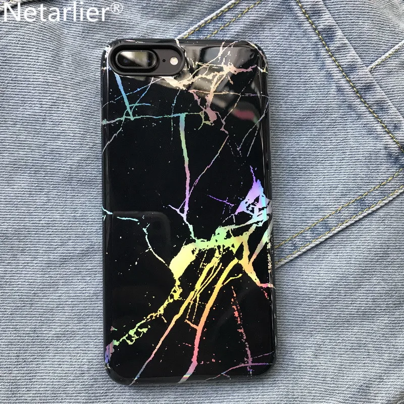 Чехол для телефона Netarlier iphone 7Plus 8Plus черный с мрамором полной защитой экрана
