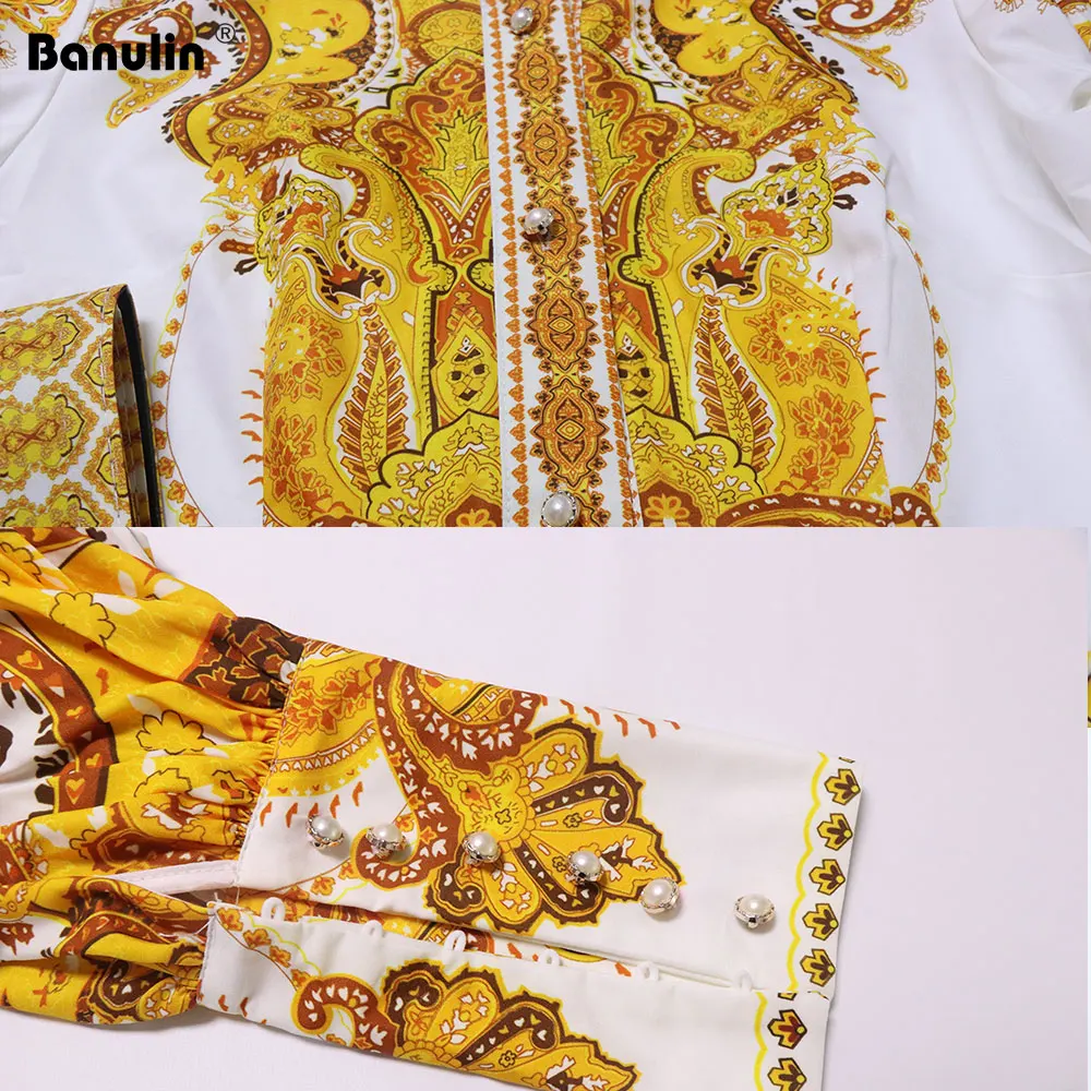 Banulin модное дизайнерское Макси-платье для подиума женское Винтажное с принтом сексуальное длинный рукав с разрезом элегантное осеннее длинное вечернее платье с поясом