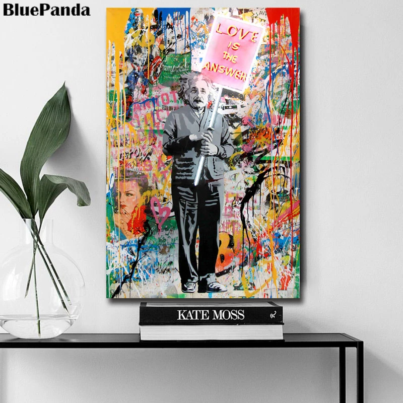 Картина на холсте Эйнштейна Graffit Mr. Brainwash Love это ответ плакат настенное искусство