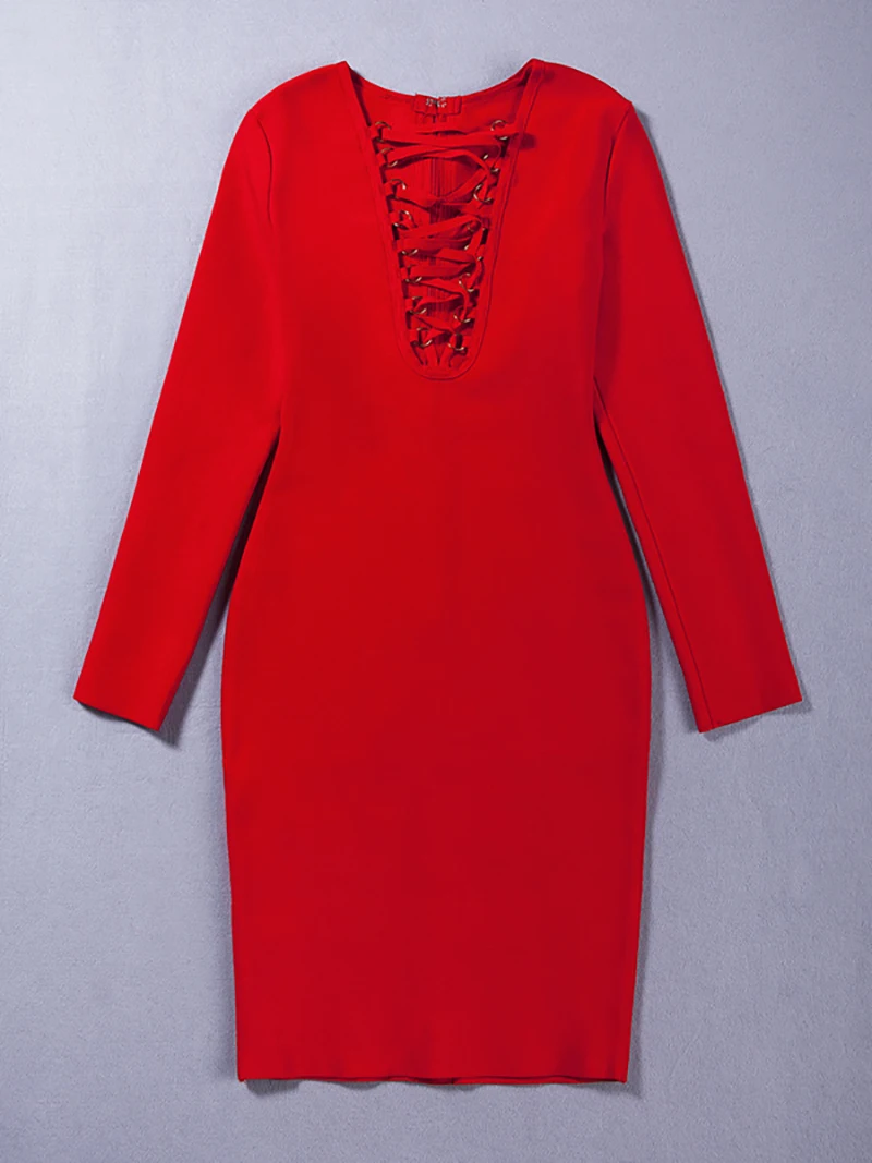 Женское облегающее платье HL554 черное/красное с длинным рукавом|bandage dress|red dressdropship