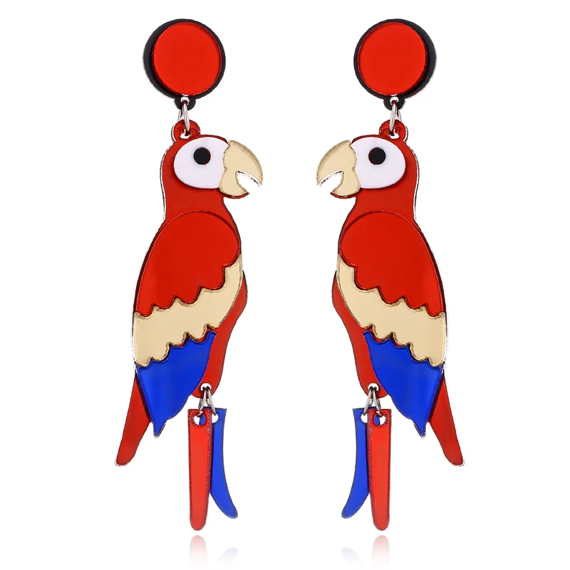 E561 Parrot XIYANIKE акриловые попугаи Висячие серьги для женщин ночной клуб преувеличены красочные перо птицы узор длинные массивные ювелирные изделия - Окраска металла: E561 Parrot