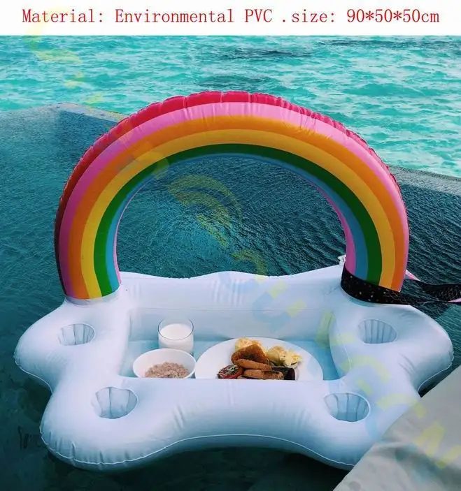 1pcs Rainbow Ice Bar Пляжные пикники вечерние надувные воды лед бар стол чашка Салатница бассейн телефон чашка напиток плавающий держатель Мини пляж плавательный матрац - Цвет: 1pcs Rainbow Ice Bar