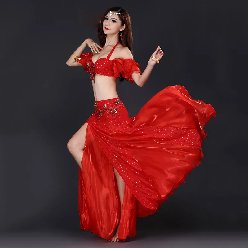 Bra and belt Костюмы для танца живота женский костюм для танца живота карнавальный бюстгальтер пояс Длинная юбка Болливуд индийская одежда экзотическая танцевальная одежда - Цвет: Bra and belt