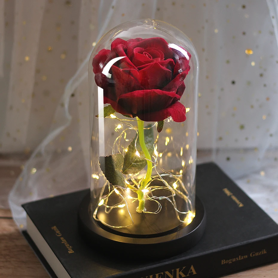 LED Eternal Flower Immortal Flora Light Up Dome Beauty and The Beast Rose In A Flask Valentine's Day Birthday Christmas Day Gift - Цвет: 087
