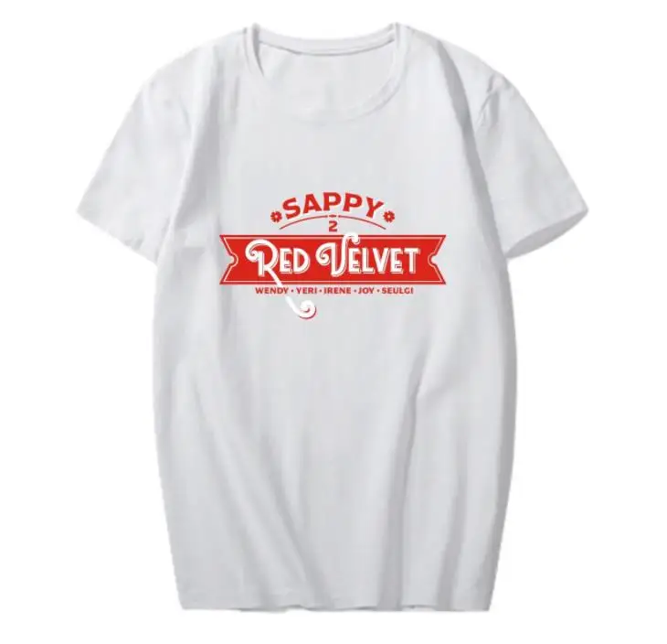 Летняя футболка с принтом в стиле kpop красная бархатная надписью sappy all member модная