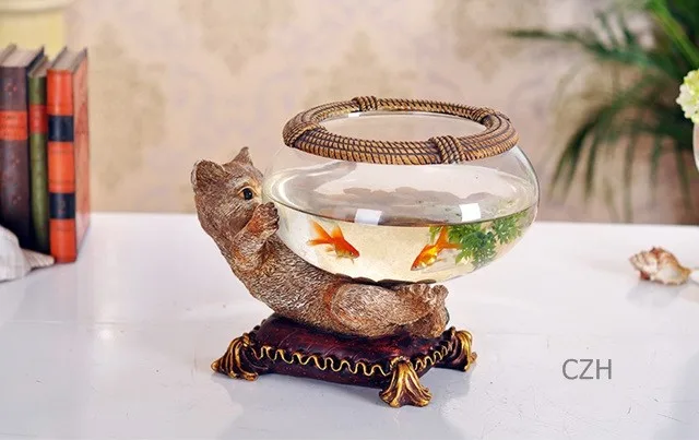 Креативная статуя кота, аквариума, декоративная смола и стекло, котенок, аквариумные художественные и ремесленные аксессуары для украшения дома и подарка